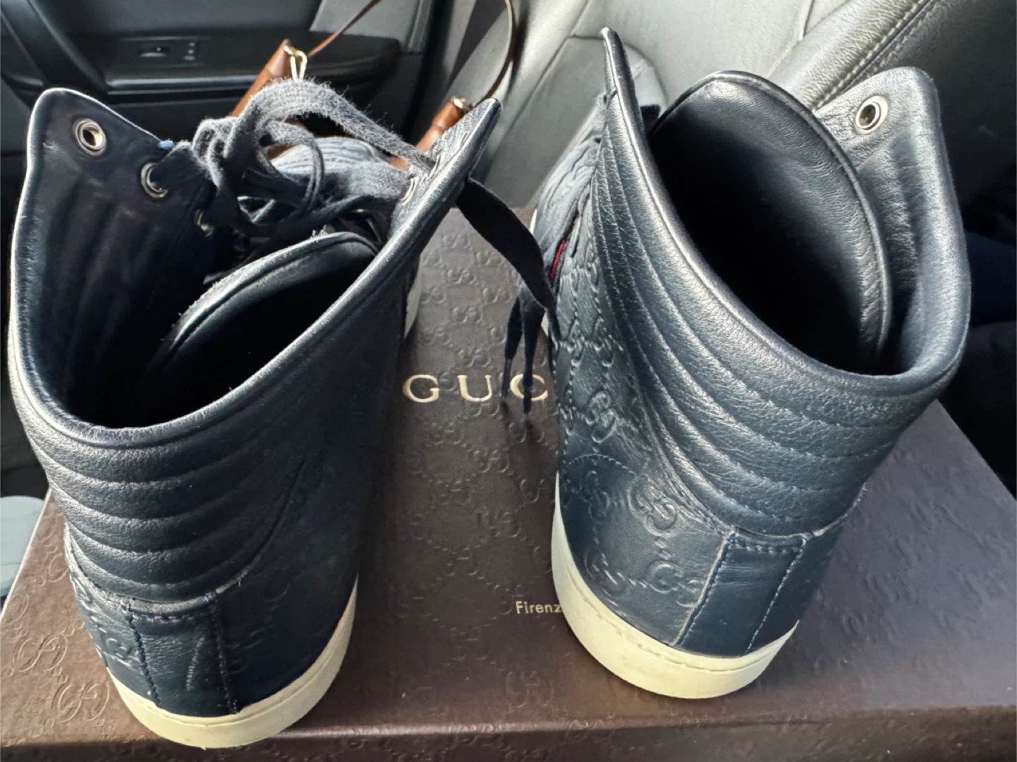 Gucci Navy Leather High-Top Sneakers - photo 4