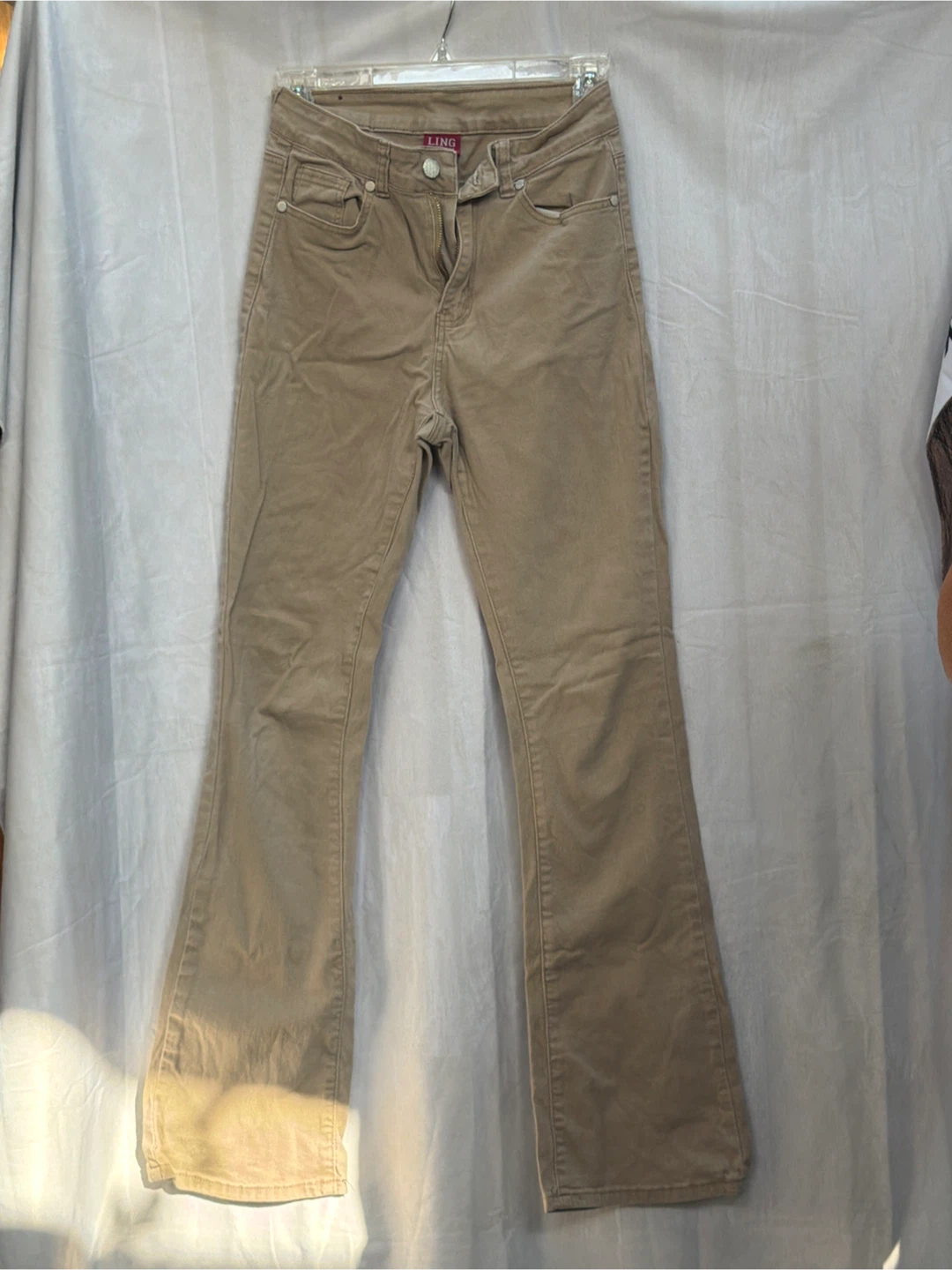 LING COLLECTION Women's Tan Corduroy Flare Pants Size 3/4