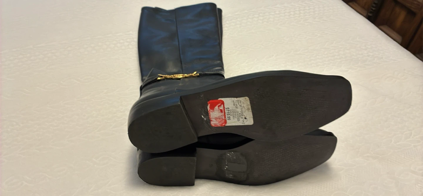 Black Leather Boots with Gold Buckle
