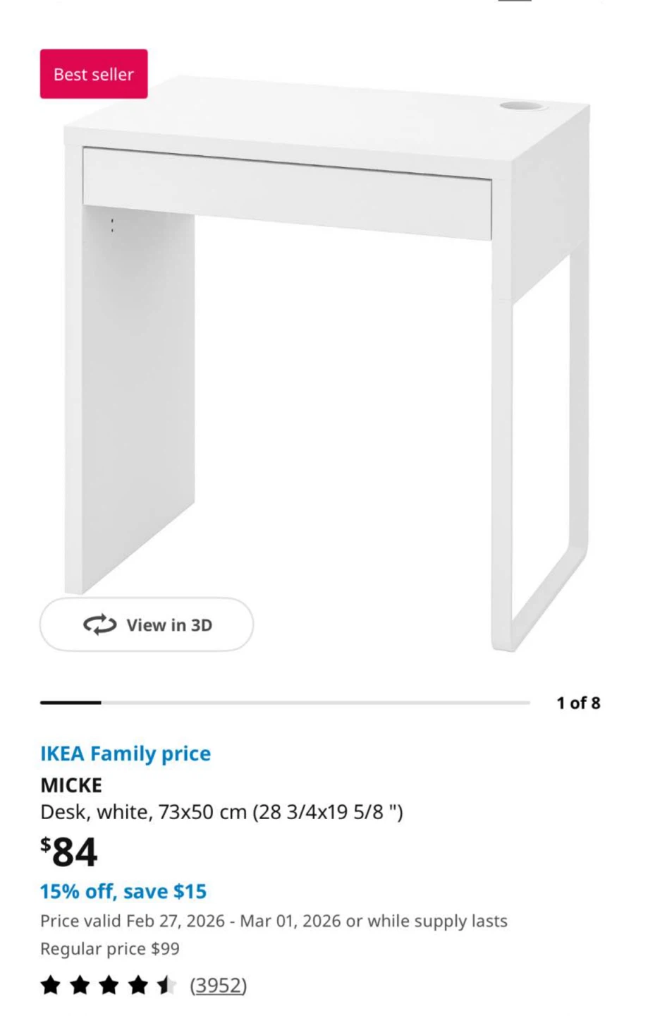 IKEA MICKE Desk - White