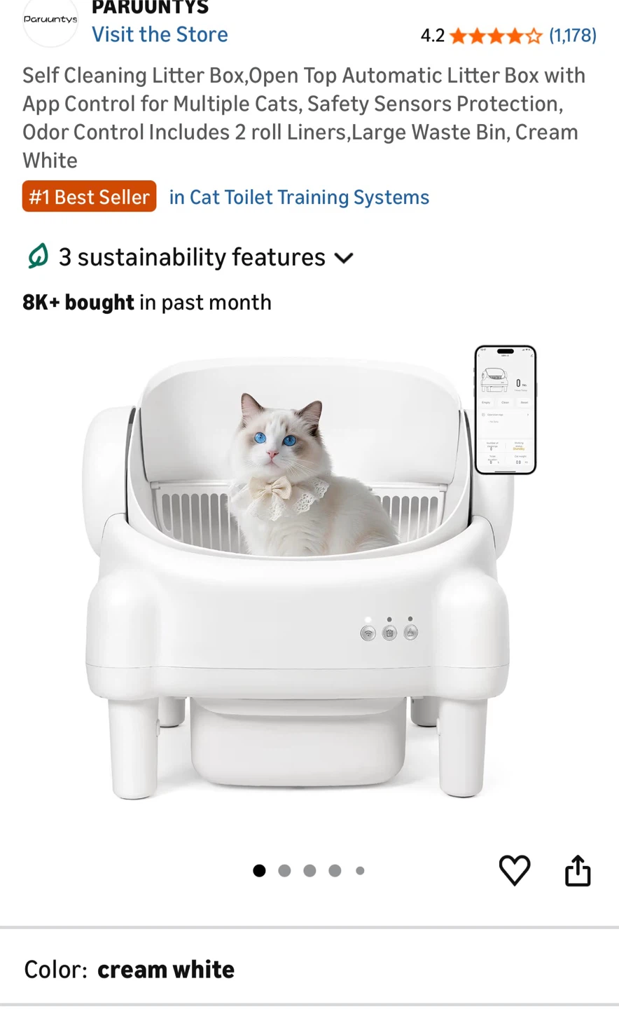 PARUUNTYS Smart Self-Cleaning Litter Box - Cream White - photo 2