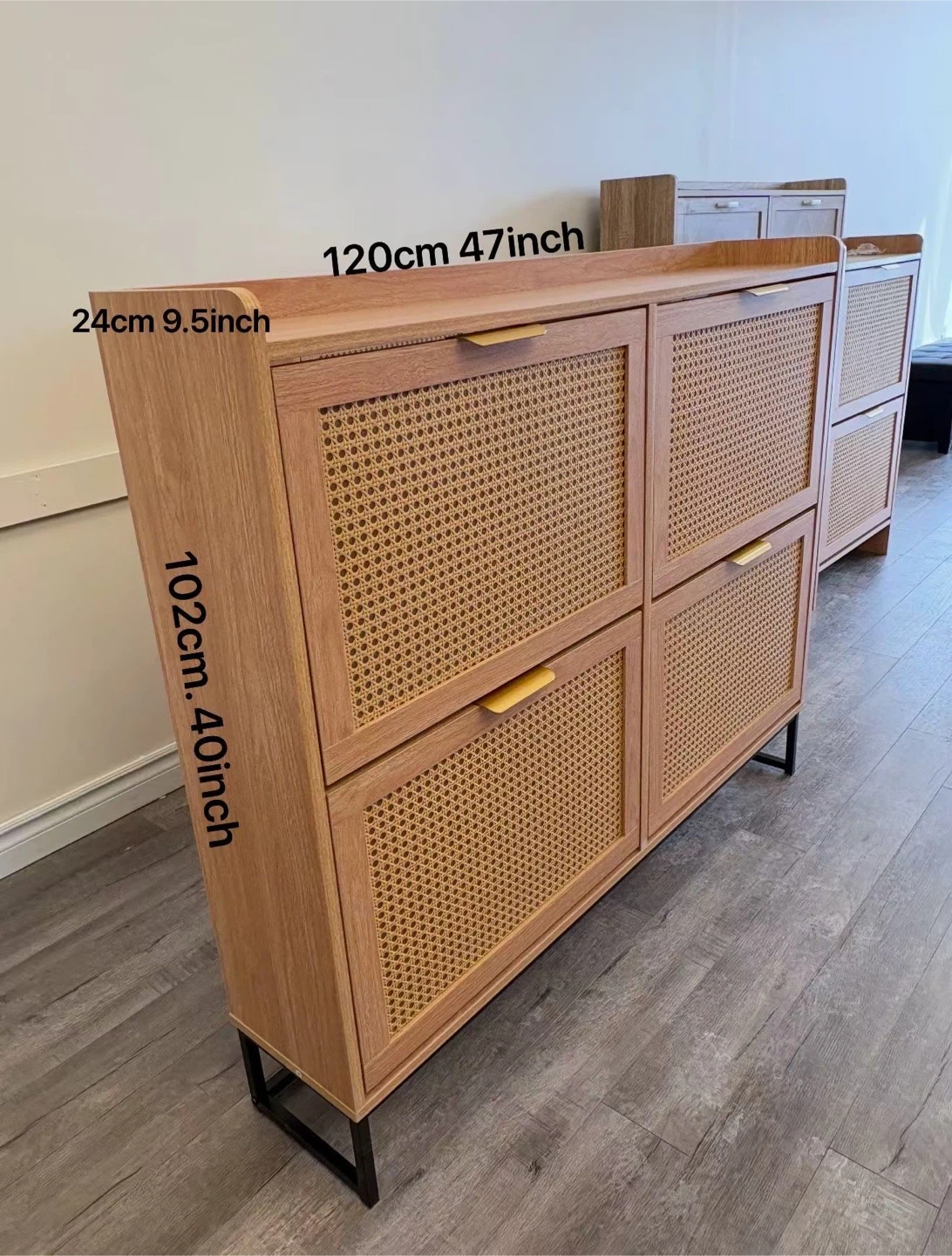 Wooden Shoe Cabinet with Cane Doors