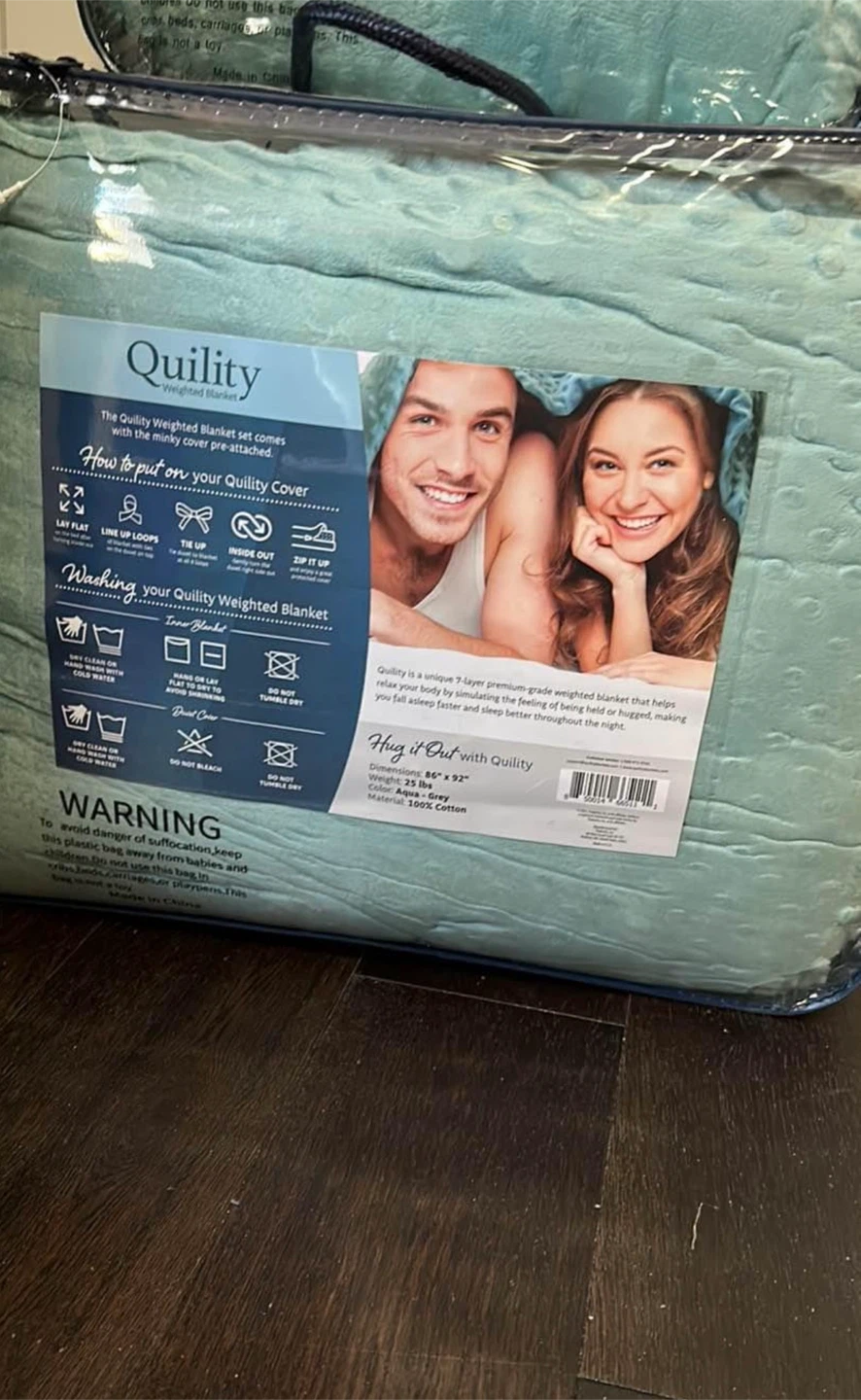 Quility Weighted Blanket 86" x 92" Aqua-Grey