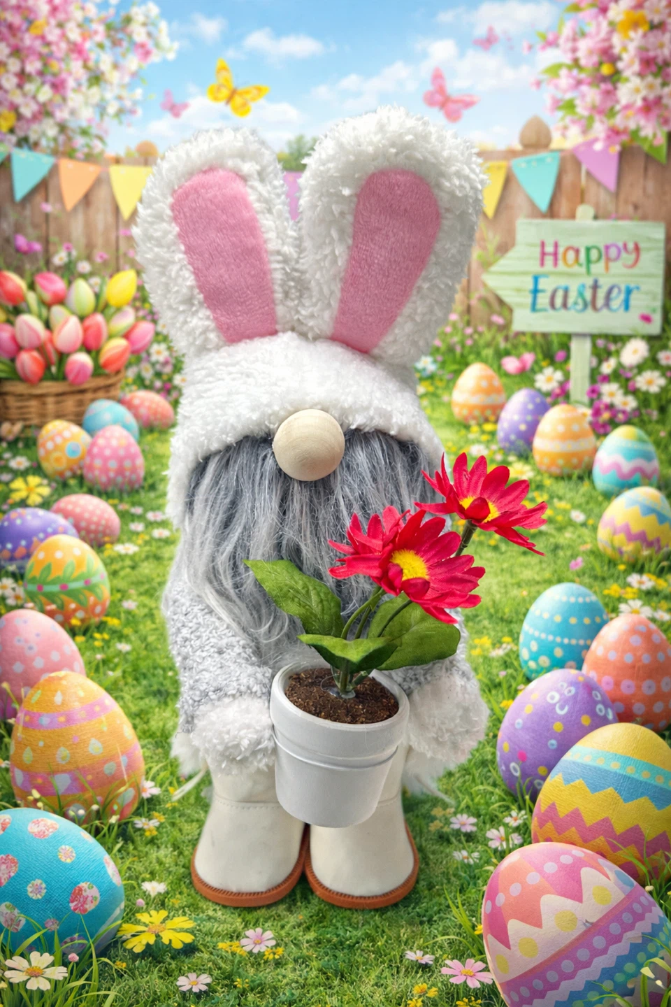 Easter Gnome Decoration with Flowers