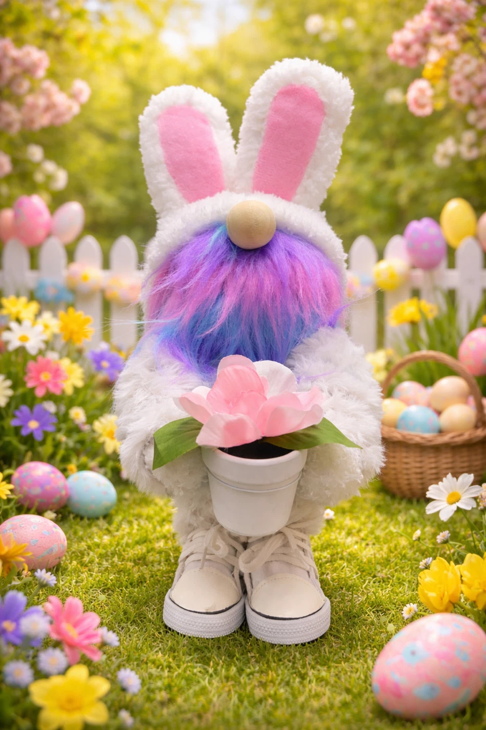 Easter Bunny Gnome Plush with Flower