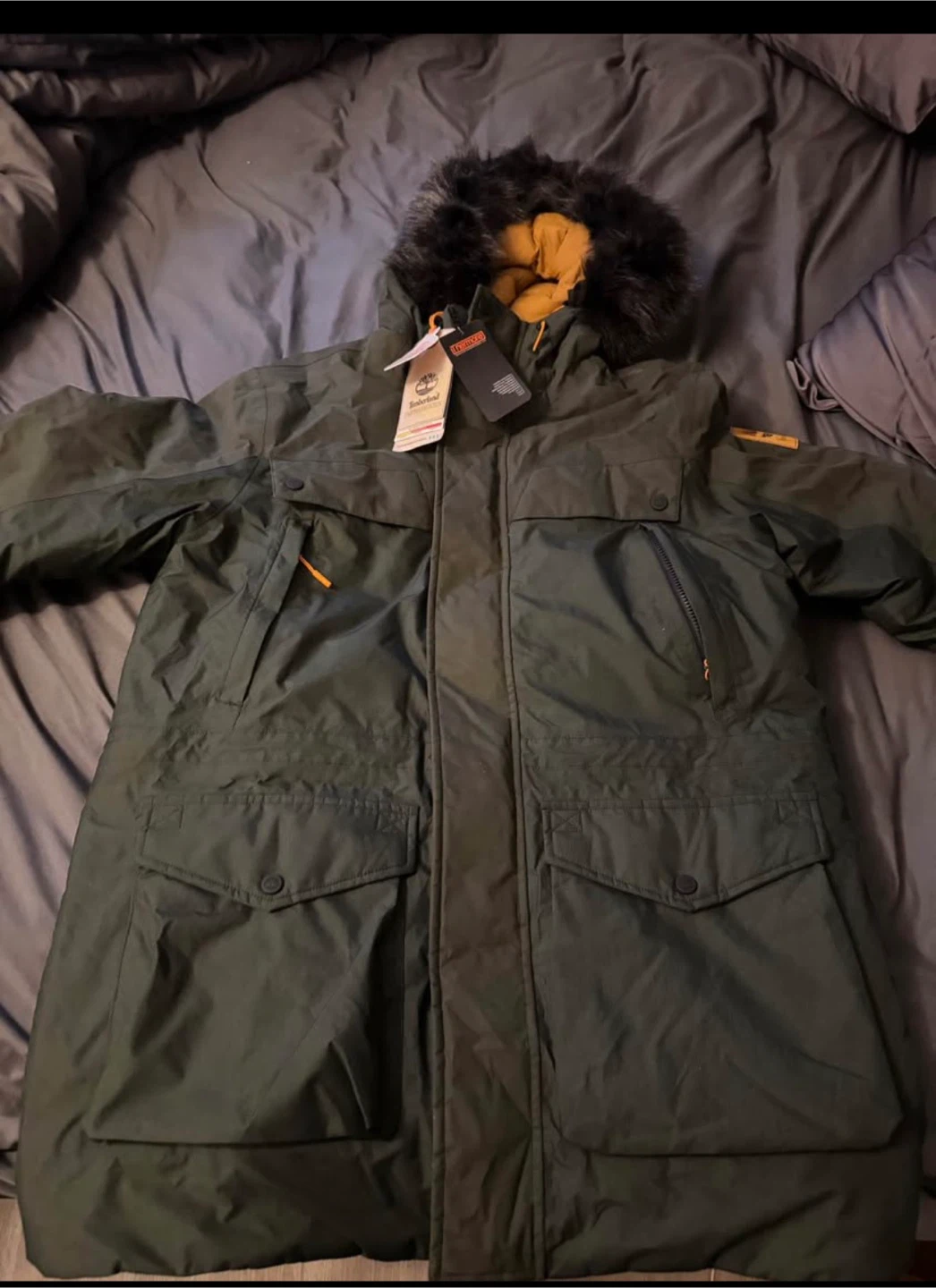 Timberland Men's Parka Jacket Green Fur Hood
