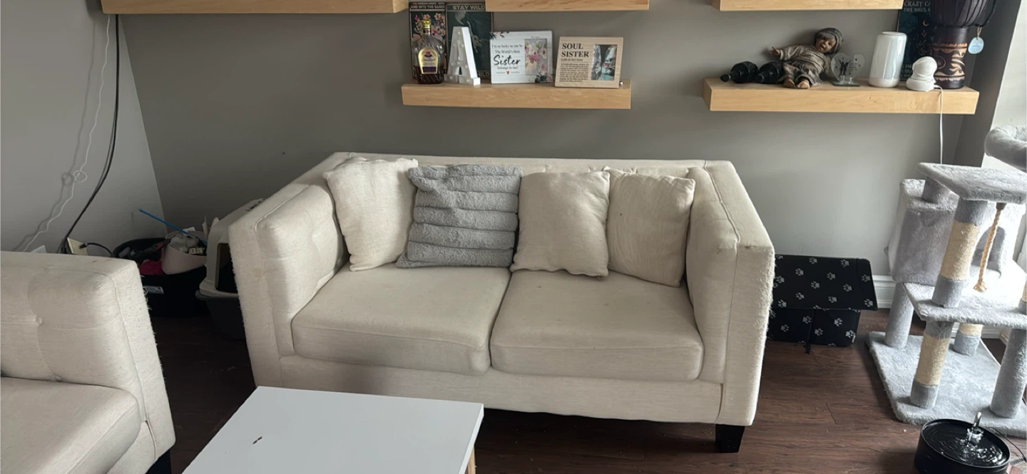 Cream Loveseat Sofa with Accent Pillows