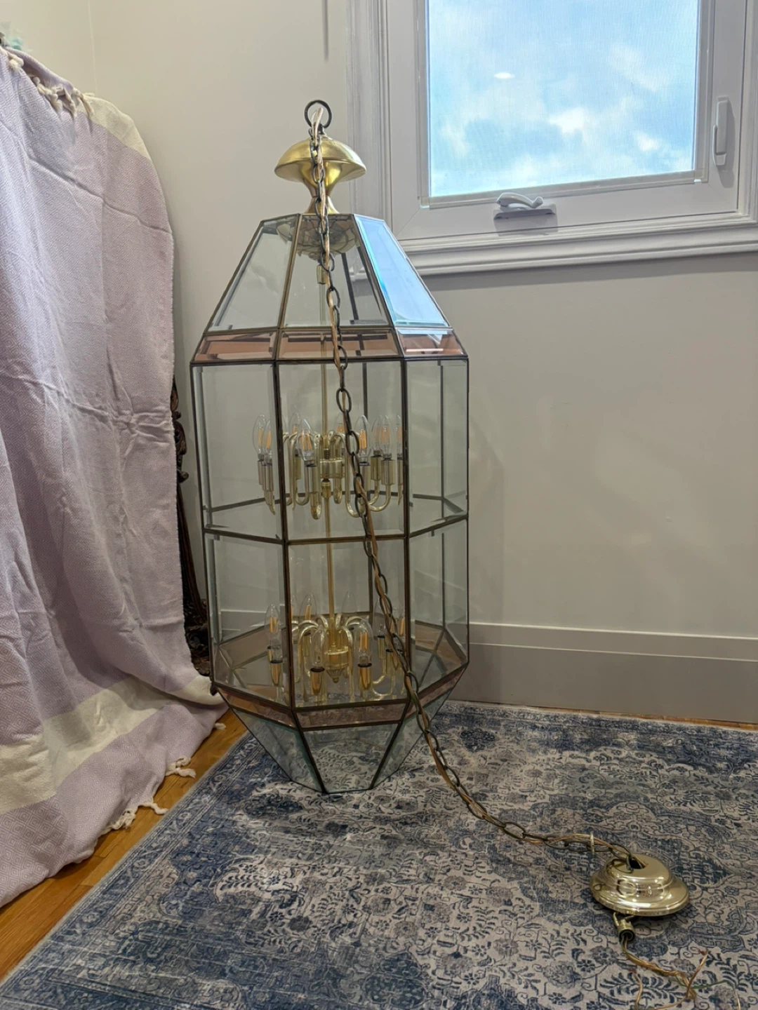 Vintage Octagonal Glass Chandelier - photo 2