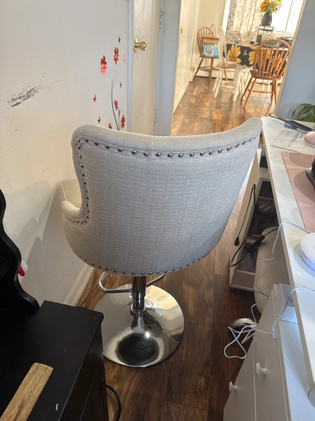 Adjustable Swivel Bar Stool - Beige Fabric - photo 3