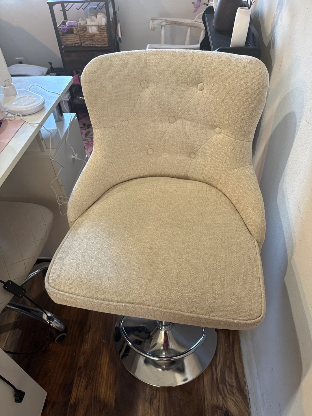 Adjustable Swivel Bar Stool - Beige Fabric - photo 2