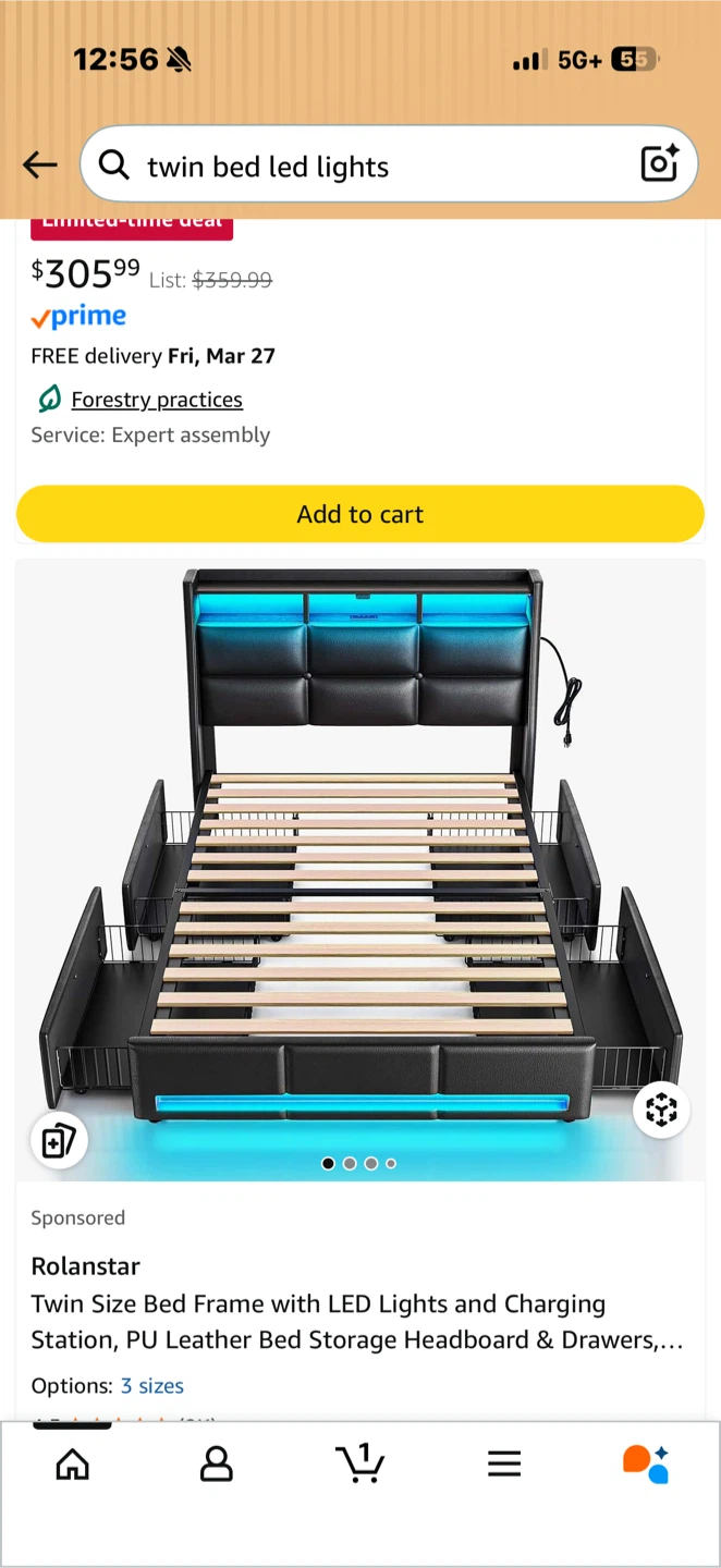 Mattress & Twin Size Bed Frame w/ LED Lights - photo 4
