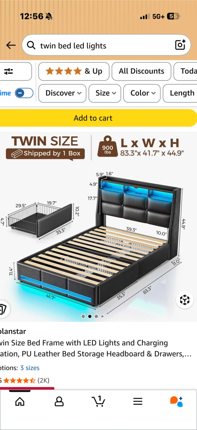 Mattress & Twin Size Bed Frame w/ LED Lights - photo 3