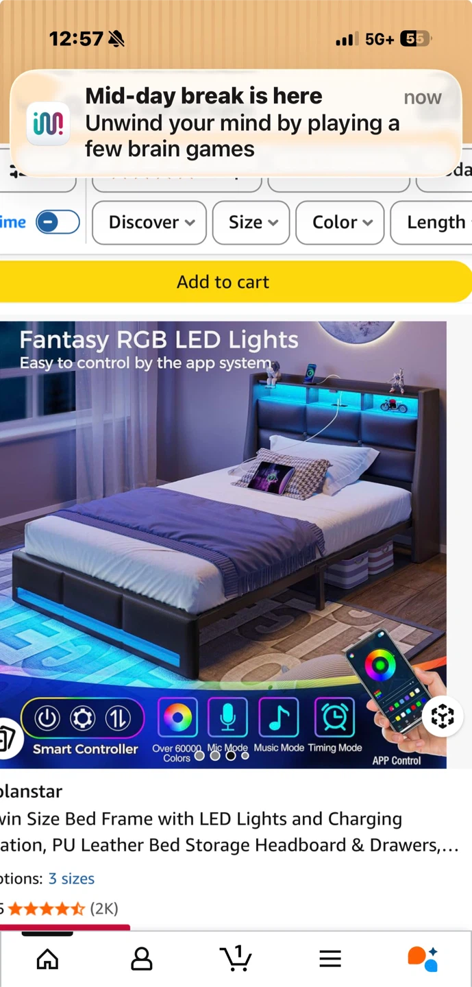 Mattress & Twin Size Bed Frame w/ LED Lights - photo 2