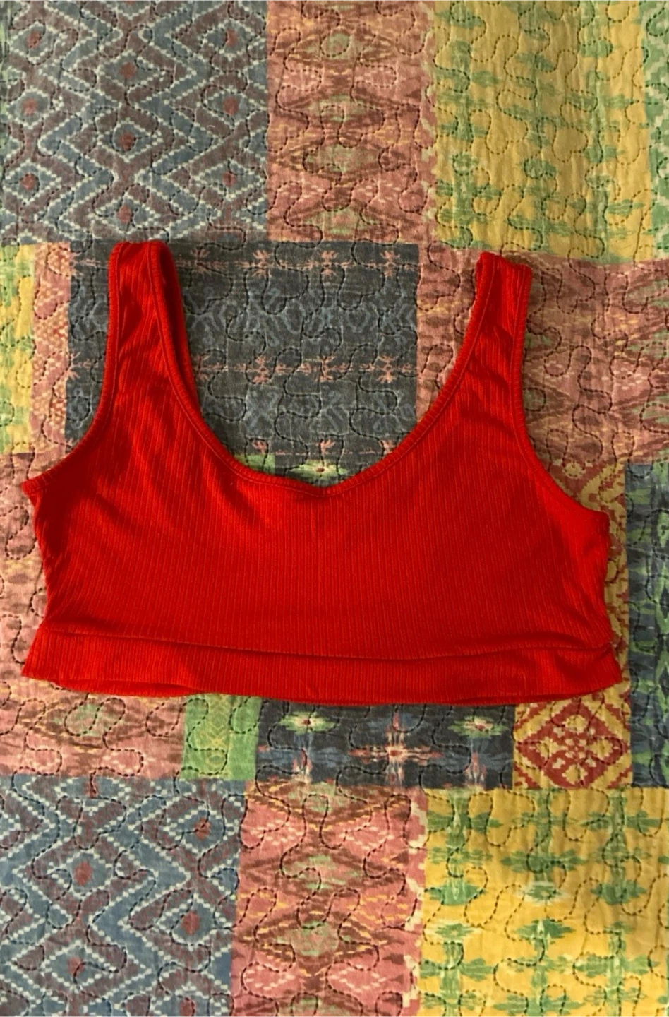 Red Ribbed Crop Top and Pants Set - photo 2