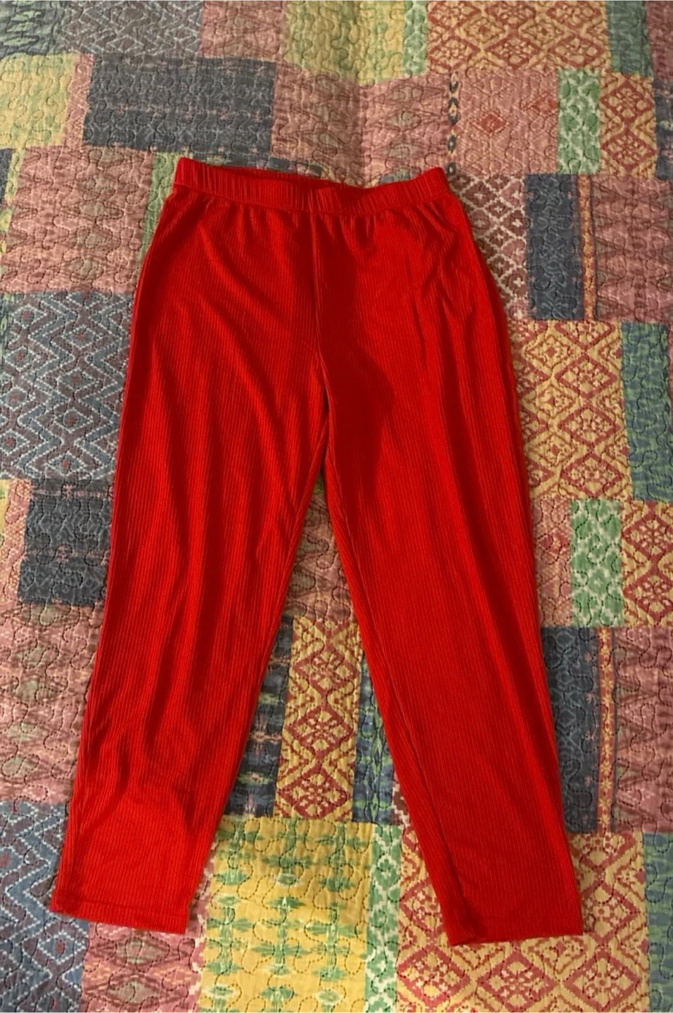 Red Ribbed Crop Top and Pants Set