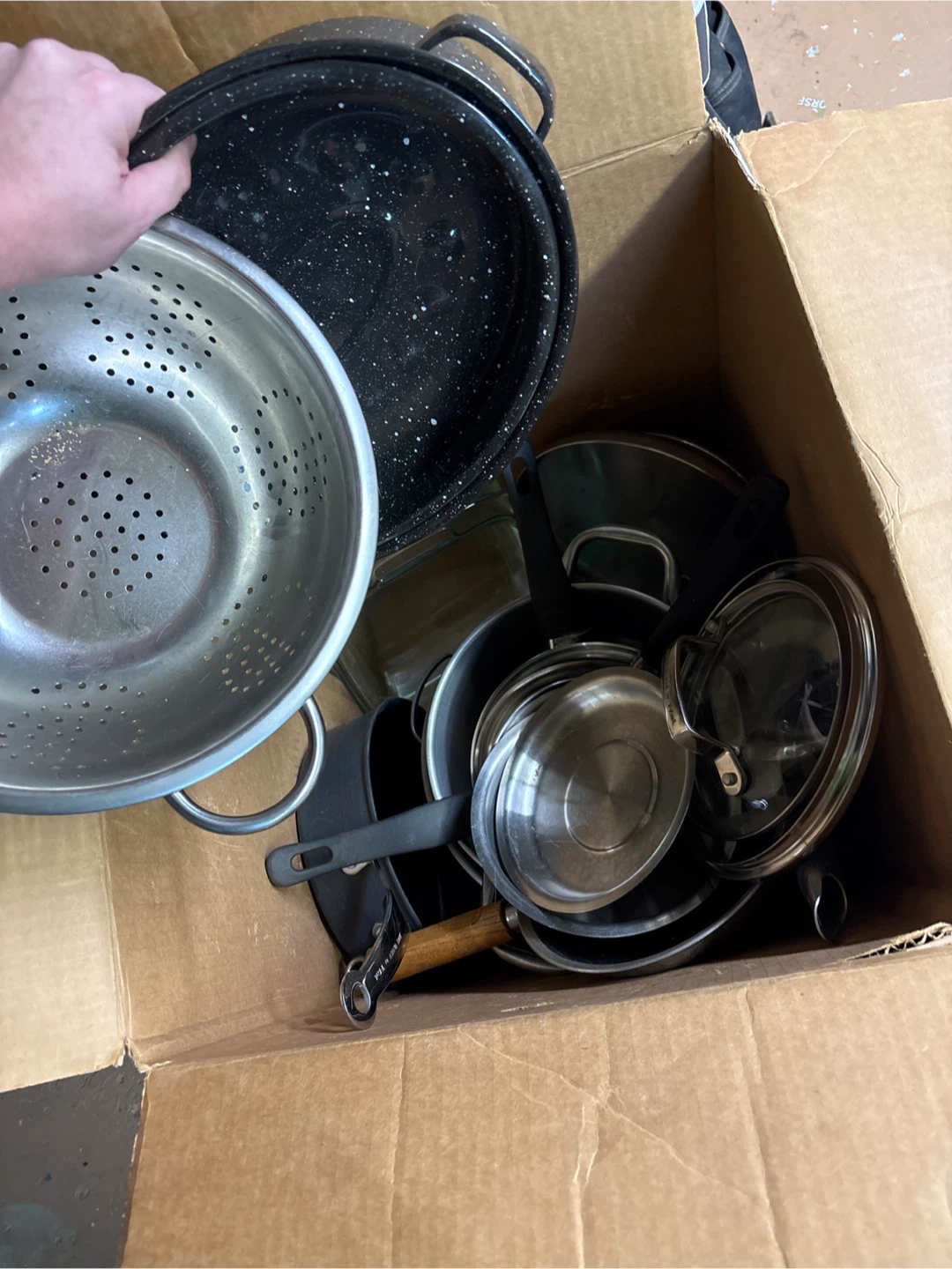 Assorted Pots and Pans with Colander