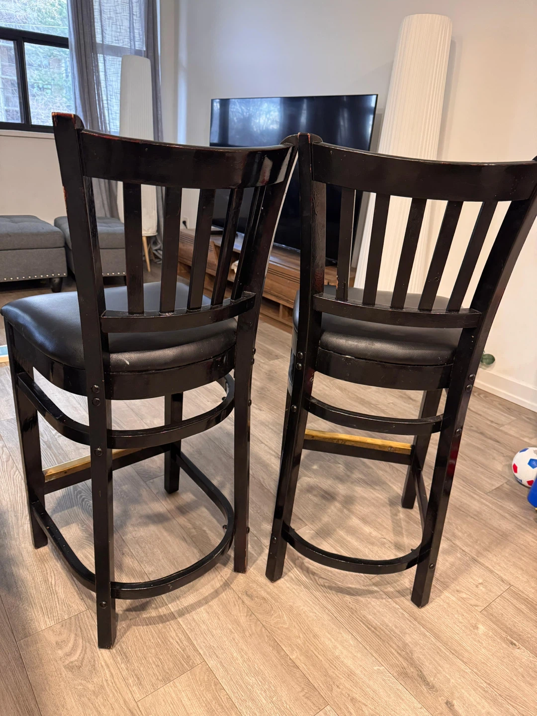 Black Faux Leather Bar Stools (Set of 2) - photo 3