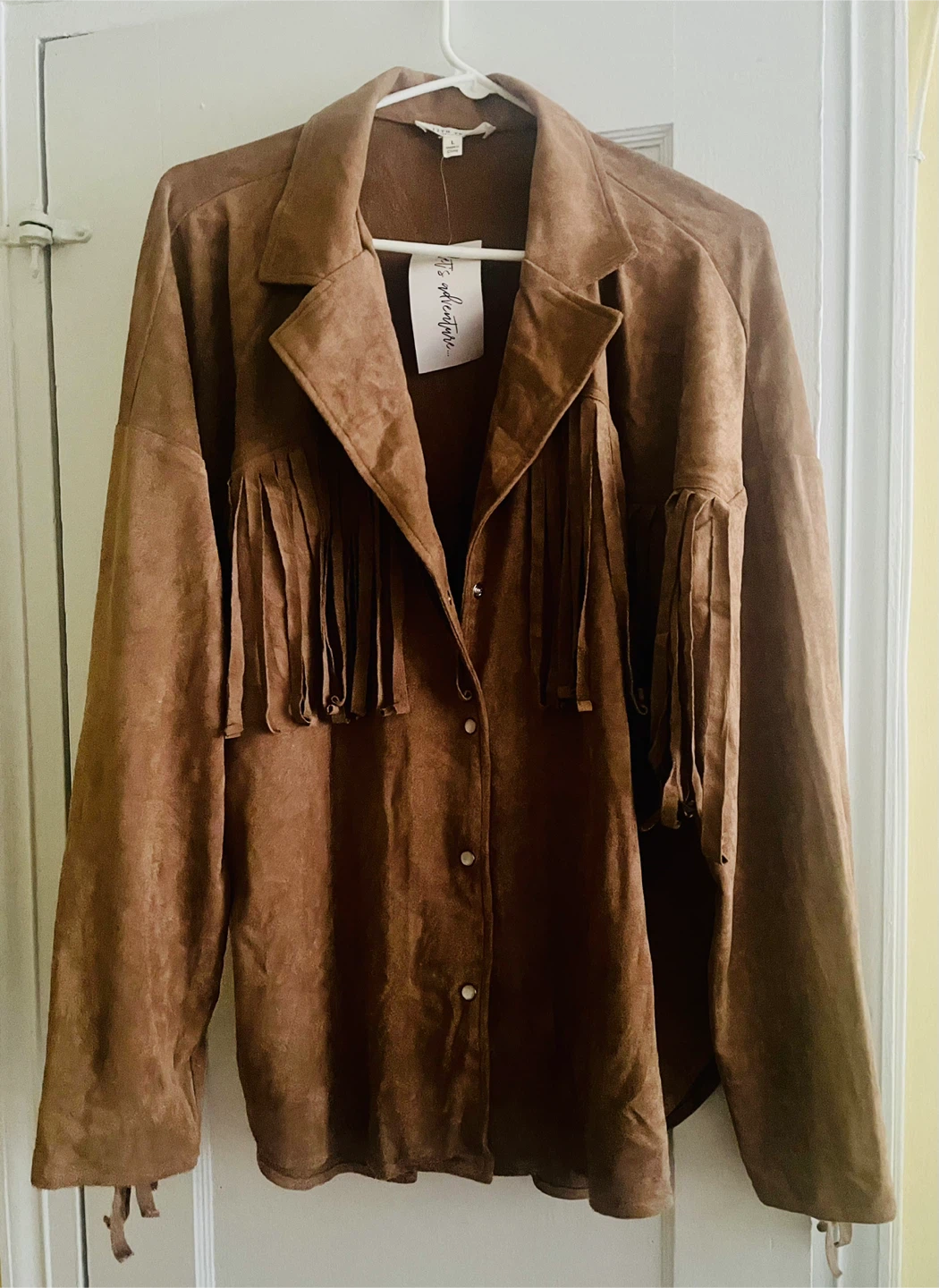 12TH TRIBE Brown Faux Suede Fringe Jacket Size L