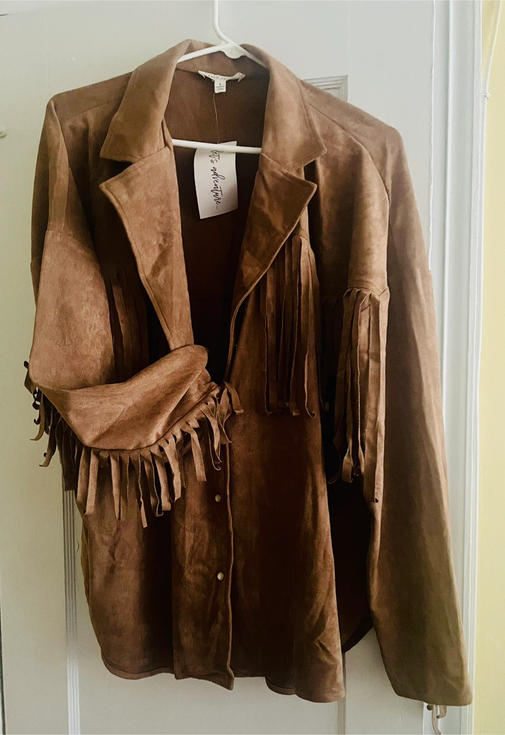 12TH TRIBE Brown Faux Suede Fringe Jacket Size L - photo 2