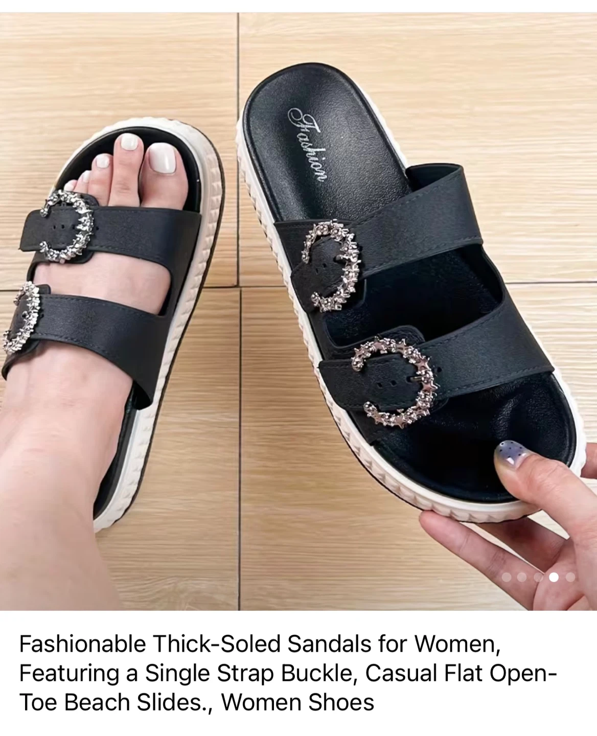 Women's Black Fashion Sandals with Buckle Detail - photo 2