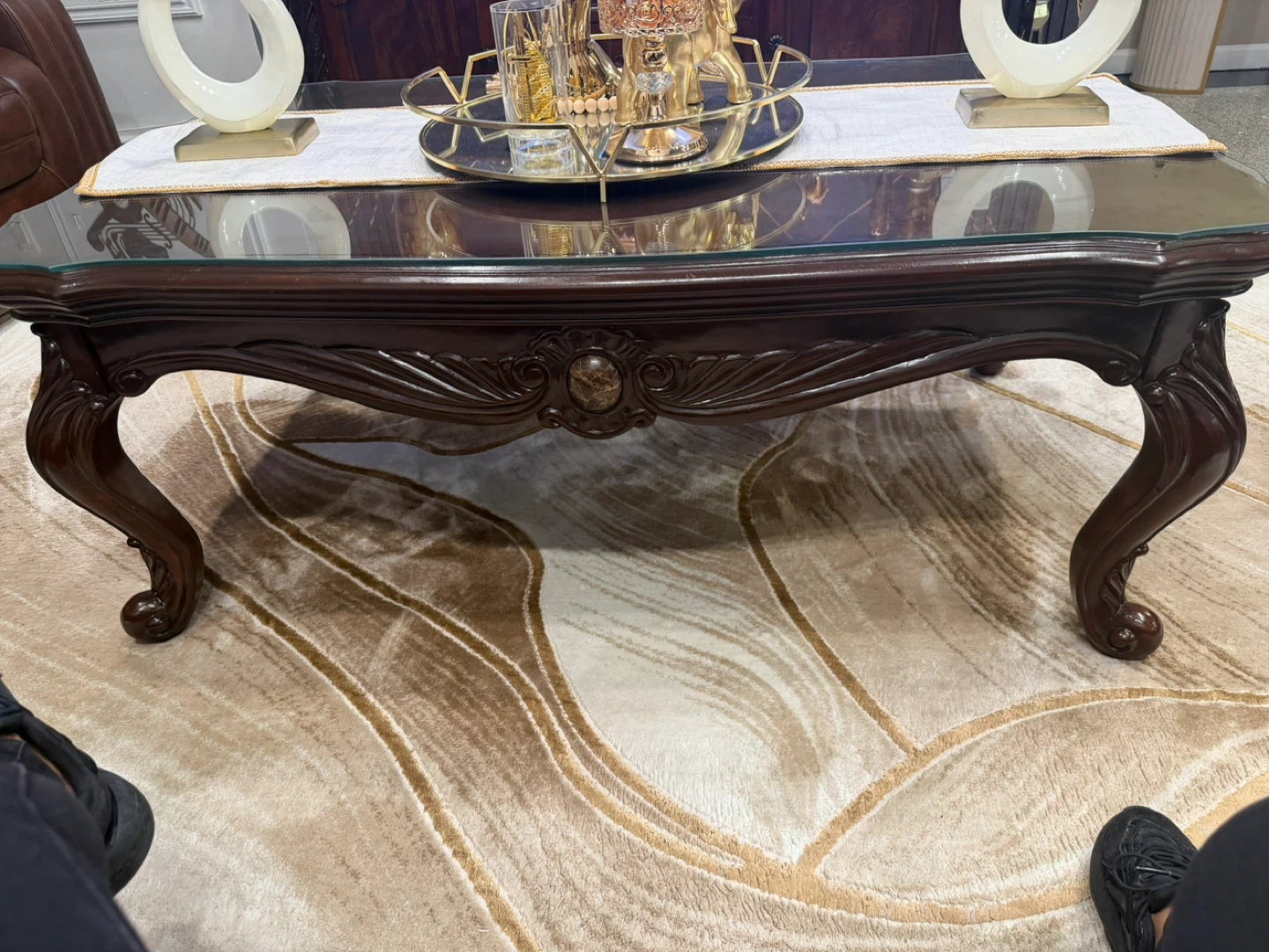 Dark Wood Coffee Table with Glass Top