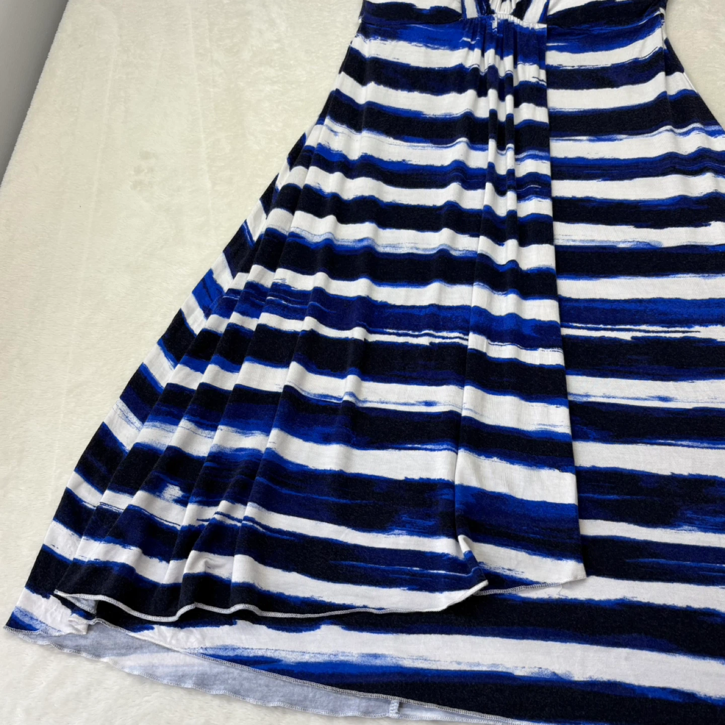 SKYE Blue Stripe Padded Bust Flyaway Halter Dress Size Small EUC - photo 3