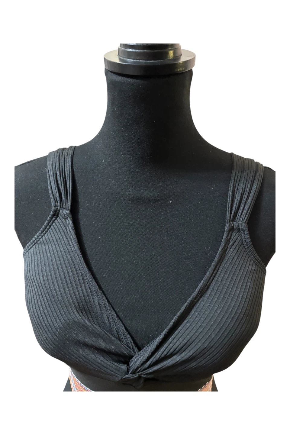 Black Ribbed One-Piece Swimsuit with Colorful Waistband - photo 2