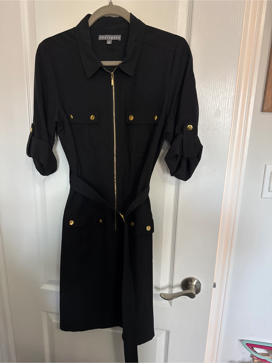 Sharagano Black Zipper Dress with Belt