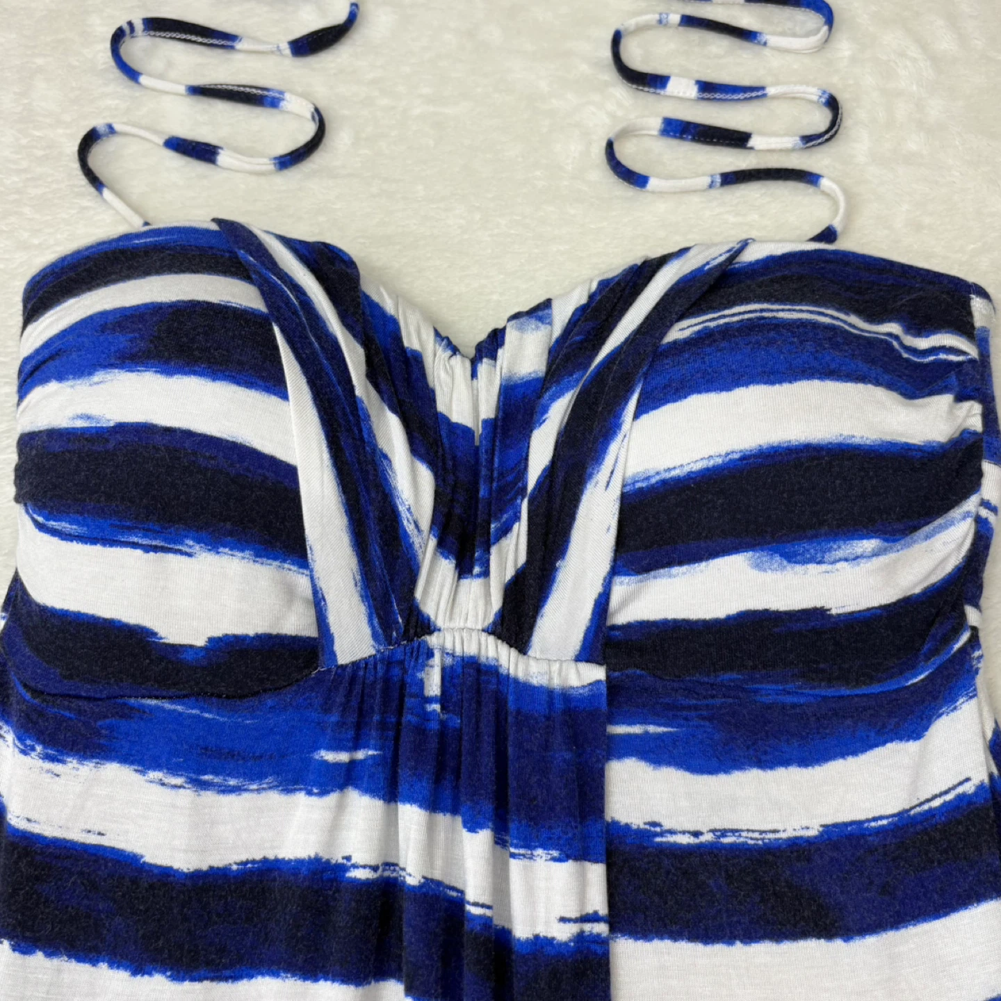SKYE Blue Stripe Padded Bust Flyaway Halter Dress Size Small EUC - photo 4