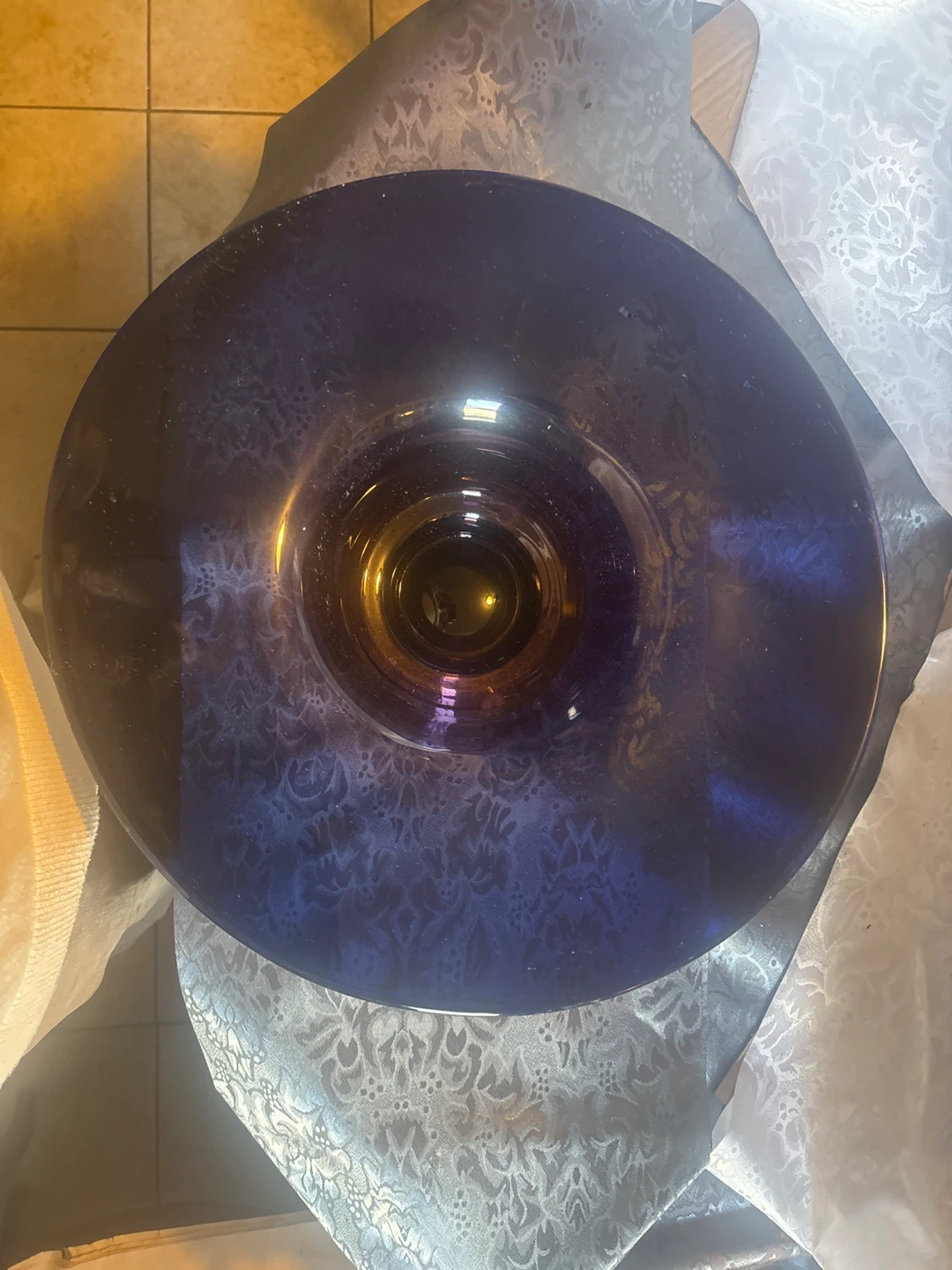 Large Amethyst Swirl Glass Pedestal Bowl - photo 2