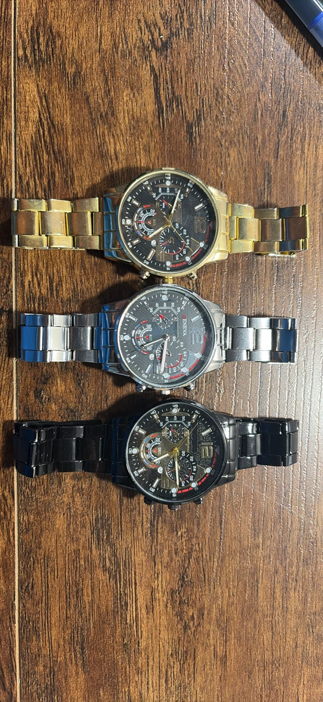 3 Men's Watches - Gold, Silver, Black