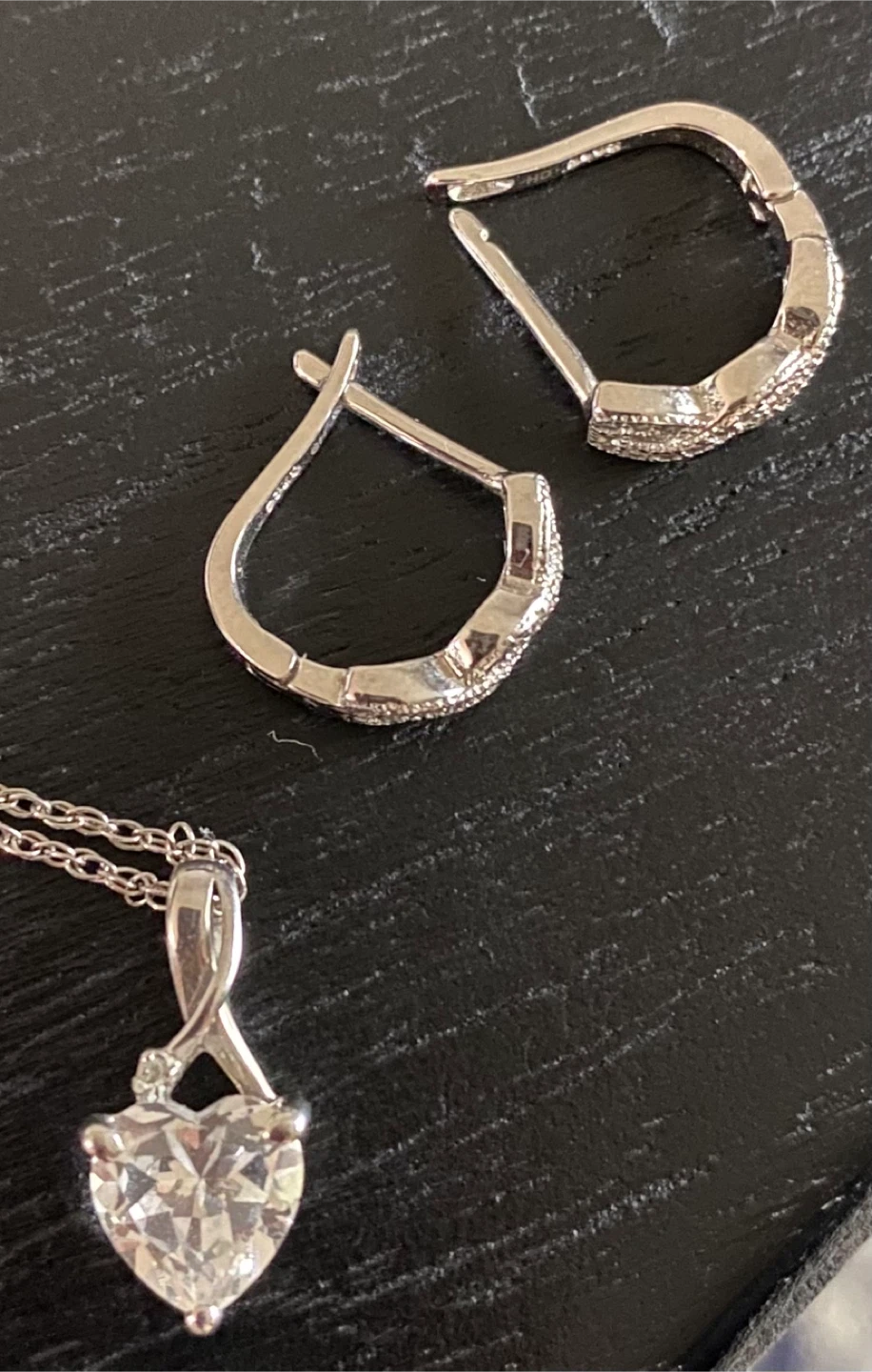 Sterling Silver Heart Pendant Necklace and CZ Hoop Earrings Set - photo 2