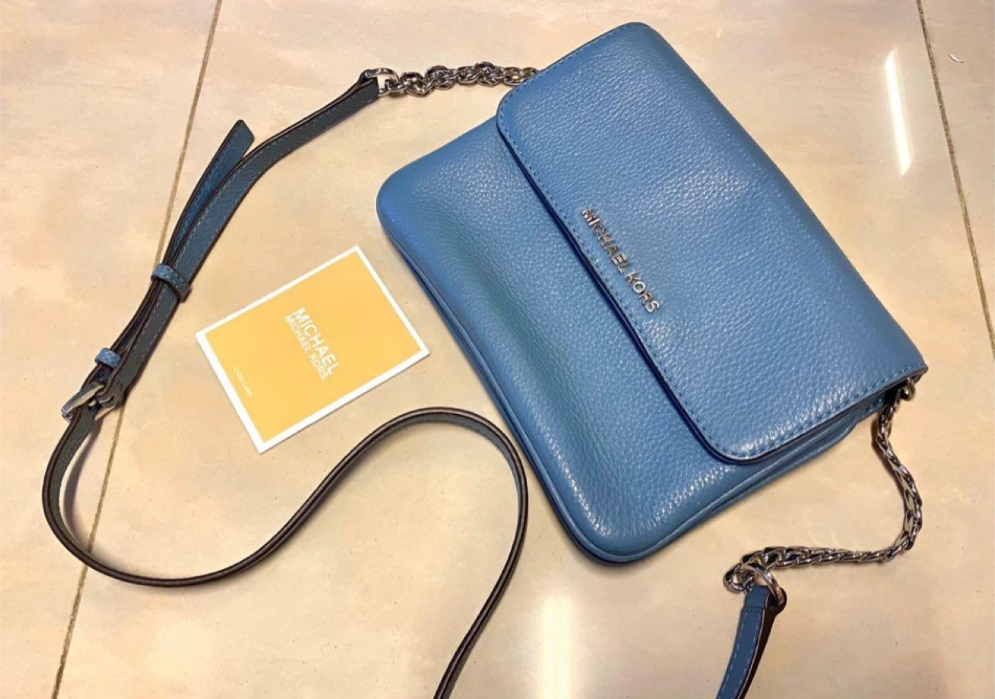 Michael Kors Blue Leather Crossbody Bag , wallet on chain