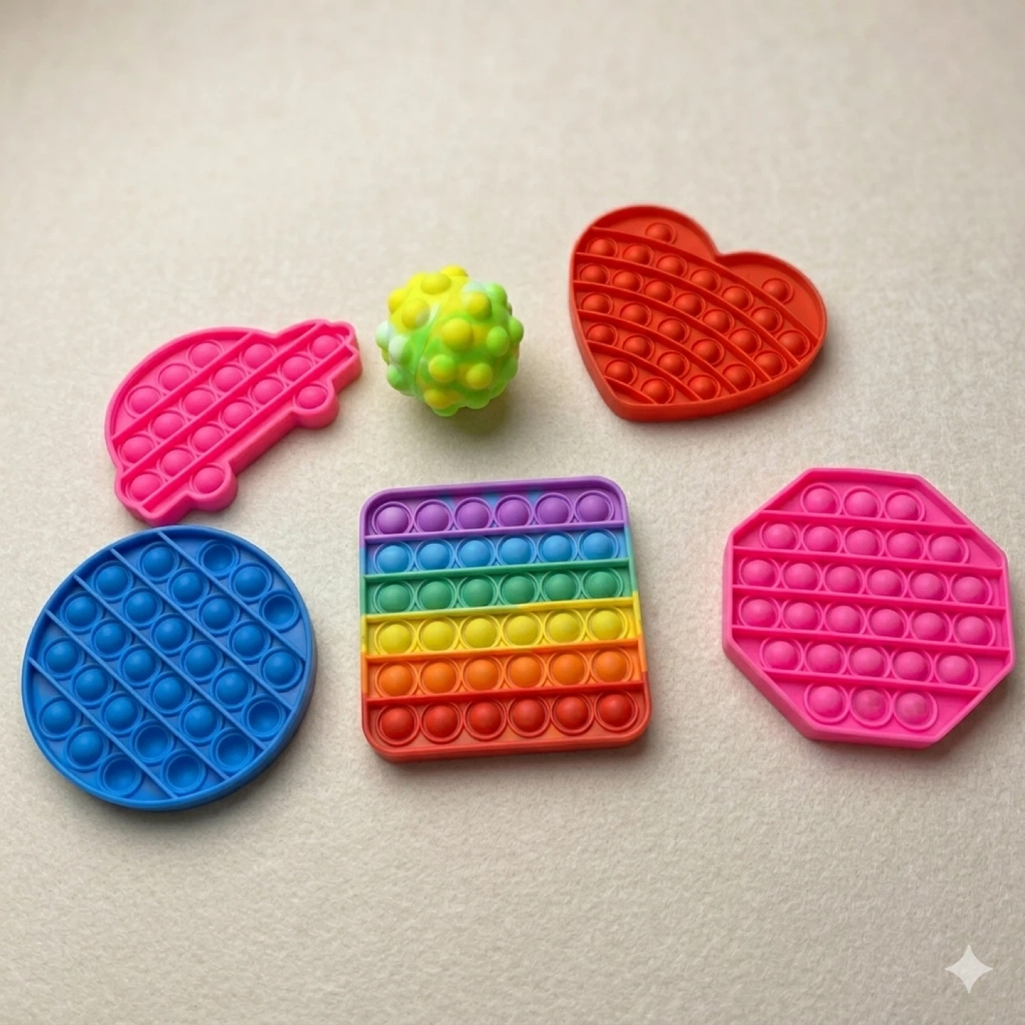 Sensory Pop It Fidget Toy Bundle 6 Piece Lot Rainbow Heart Car