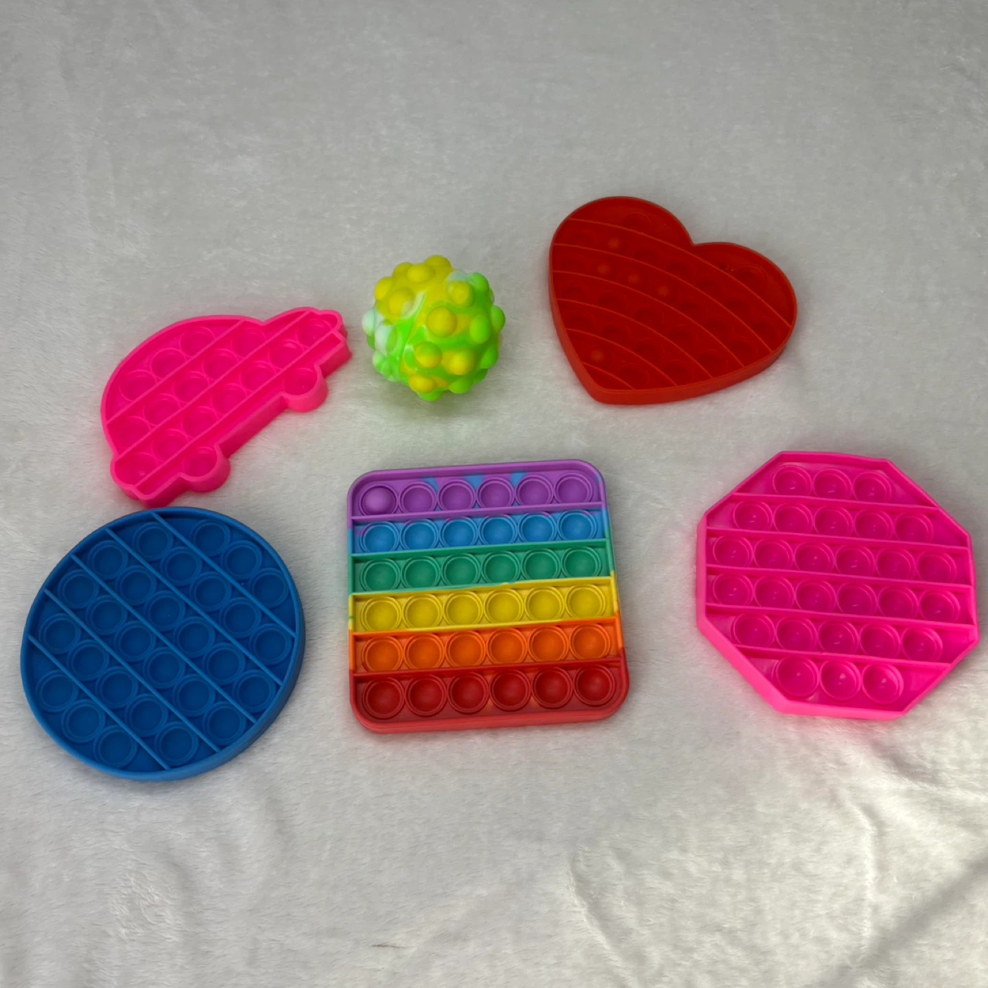 Sensory Pop It Fidget Toy Bundle 6 Piece Lot Rainbow Heart Car - photo 5