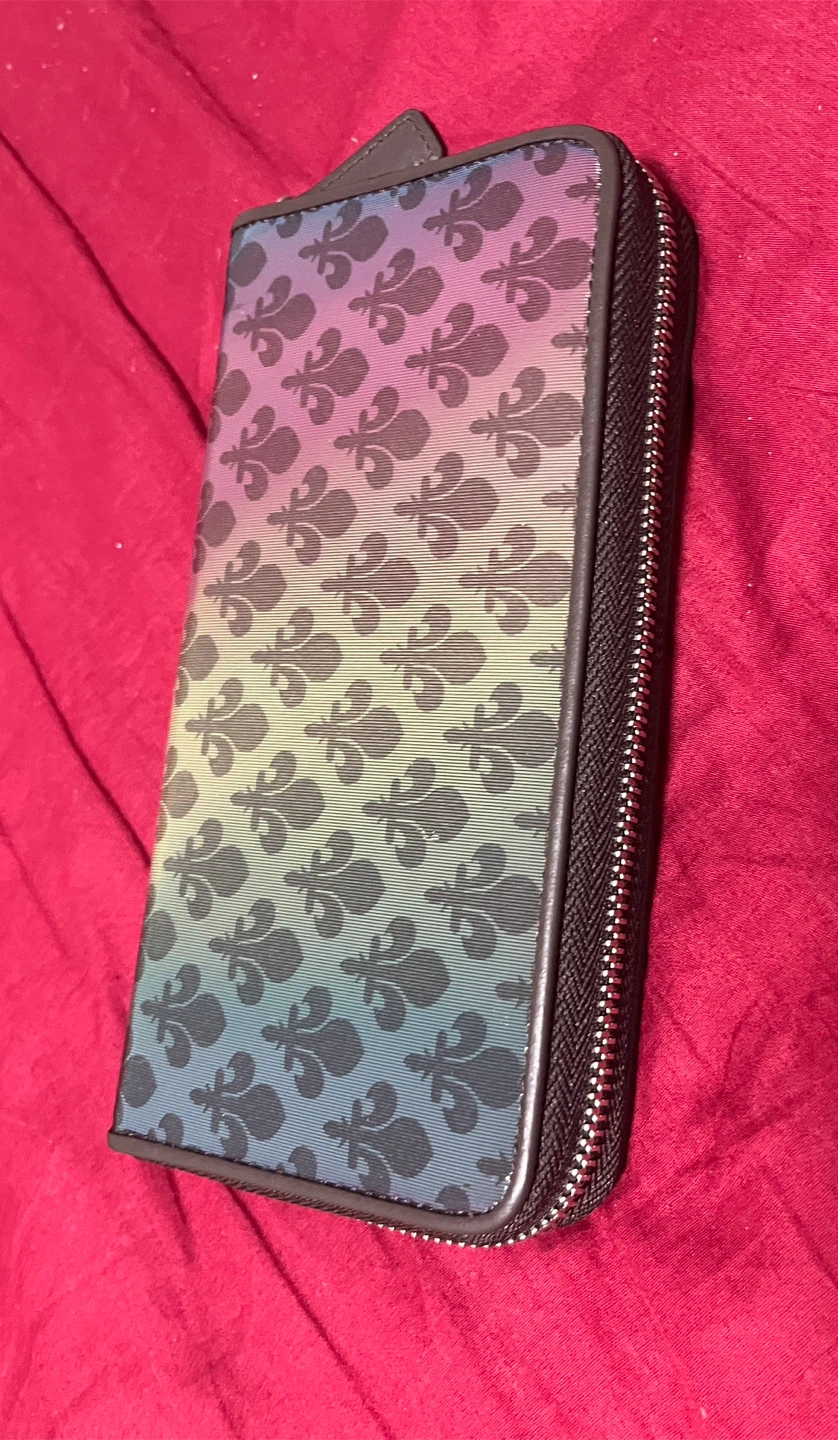 Patrick Cox Rainbow Zippered Wallet with Fleur-de-lis Pattern