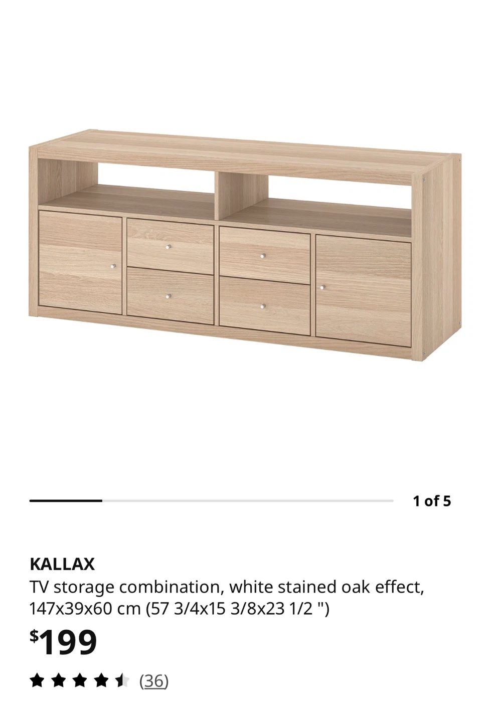 IKEA KALLAX TV Storage Combination (White Stained Oak Effect) - photo 2