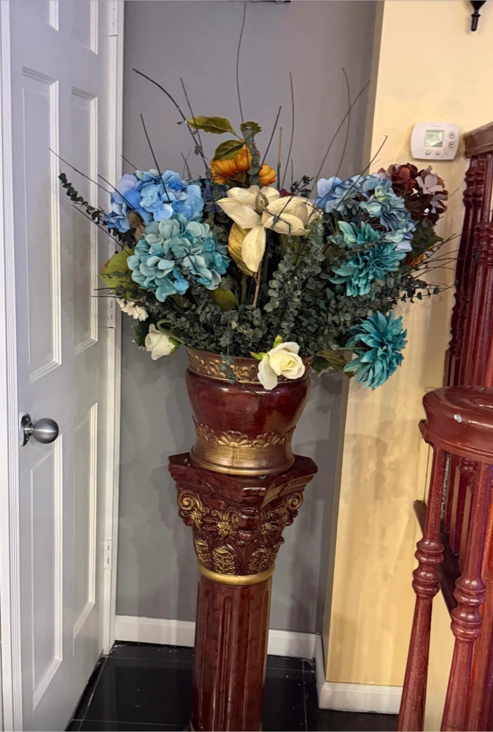Large Faux Floral Arrangement in Decorative Vase