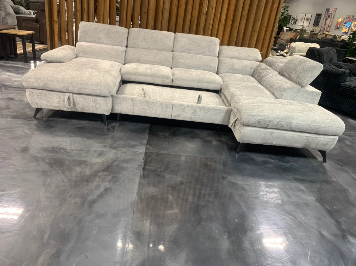 Light sleeper Gray Sectional Sofa with Storage and Chaise