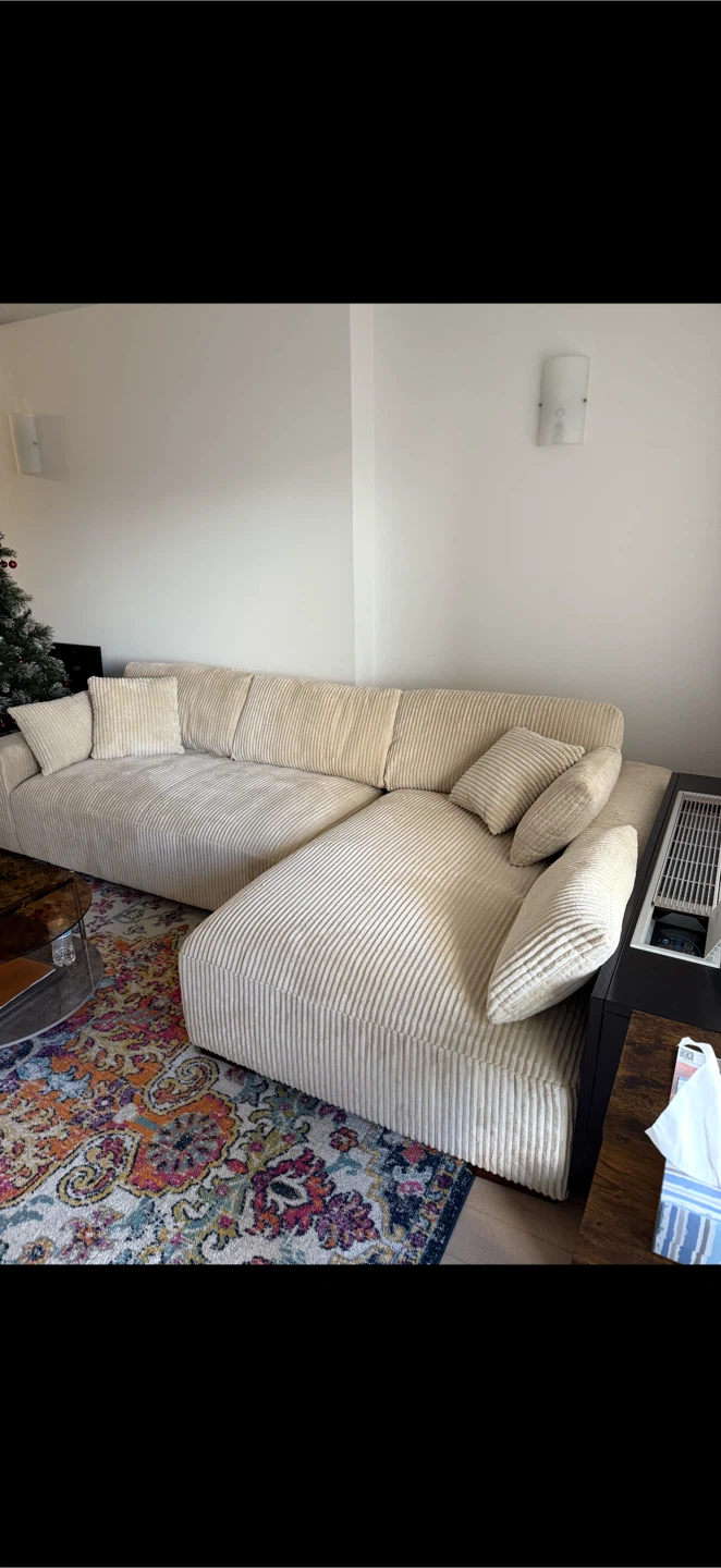 Beige Corduroy Sectional 2 piece Sofa