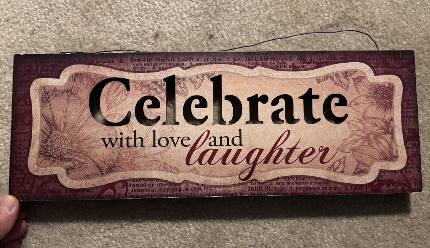 Beautiful 'Celebrate with Love and Laughter' Light-Up Sign
