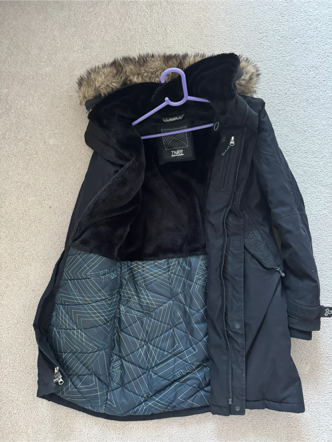 TNA Black Parka Coat with Faux Fur Trim - photo 2