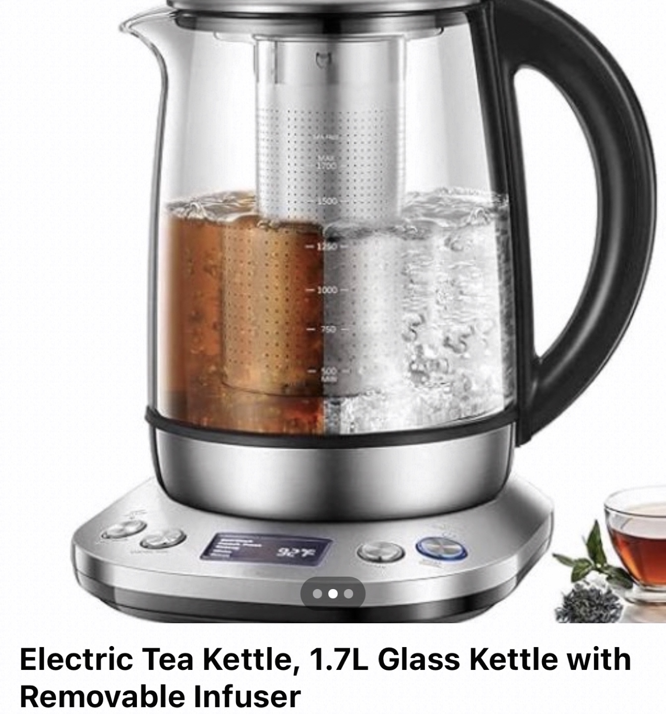 Like New-Electric Tea Kettle, 1.7L Glass Kettle with Infuser