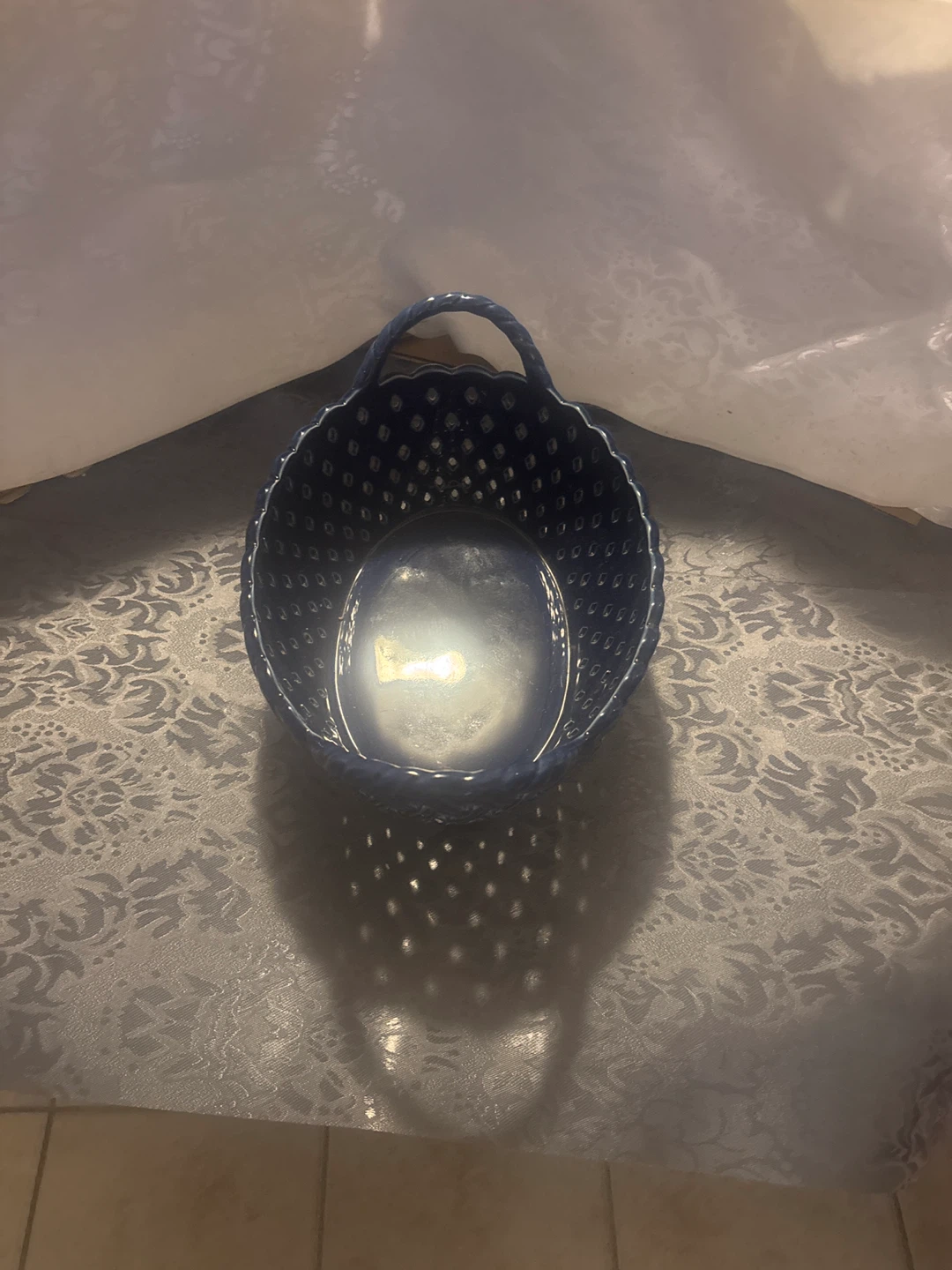 Blue Ceramic Basket Bowl with Handles - photo 3