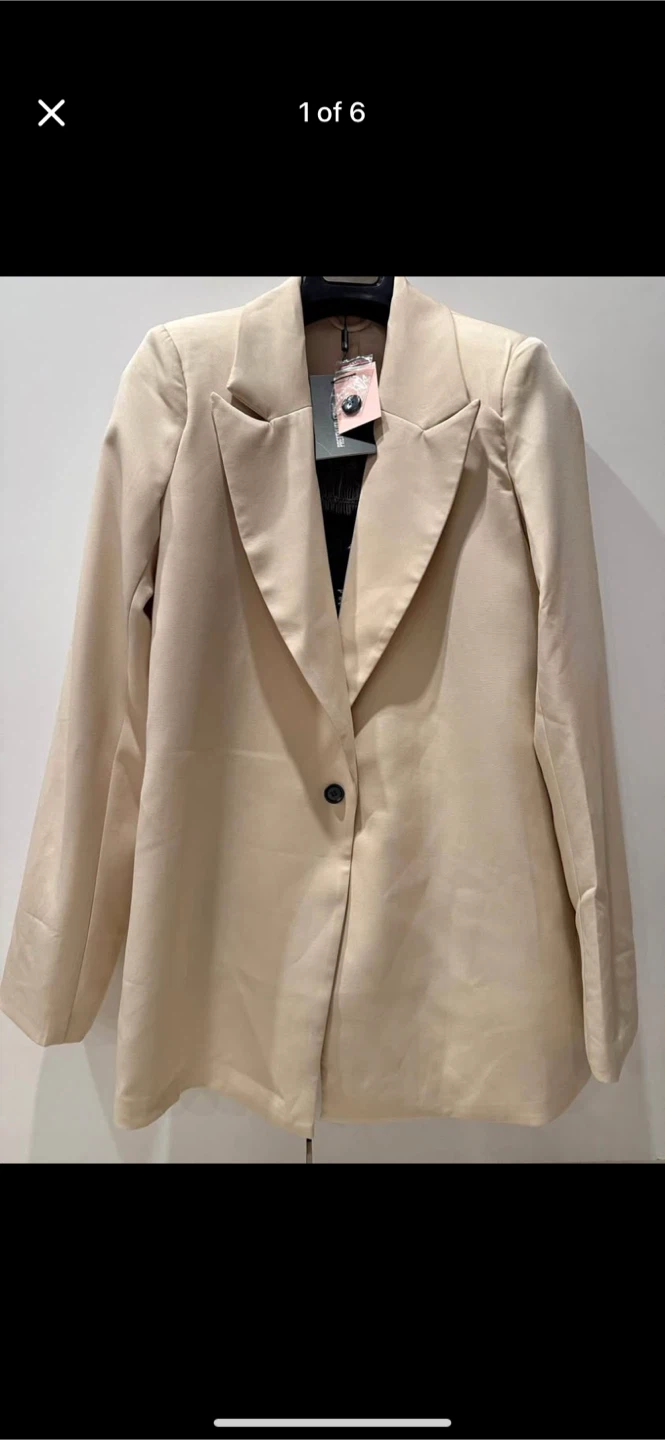 PrettyLittleThing Stone Oversized Drapey Button Detail Blazer