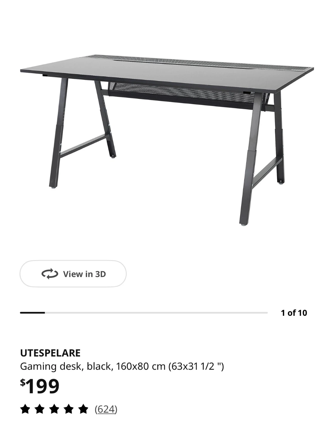 UTESPELARE Gaming Desk Black 160x80 cm