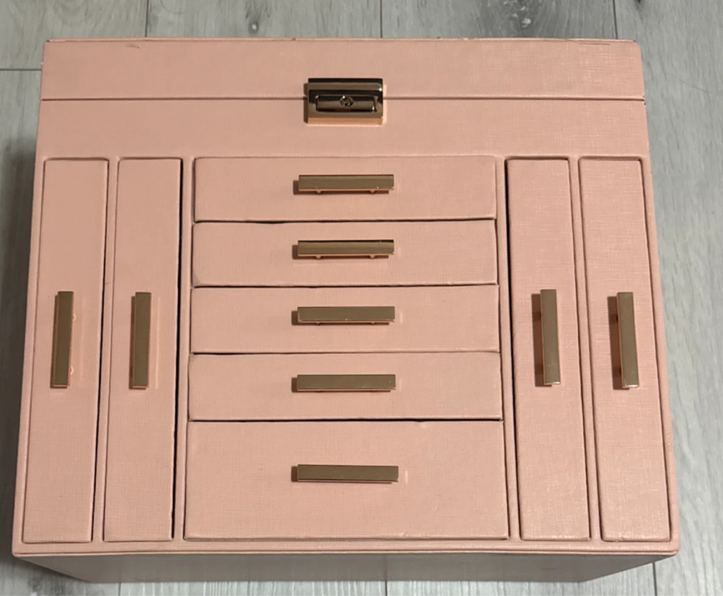 Pink Jewelry Box with Drawers and Side Compartments