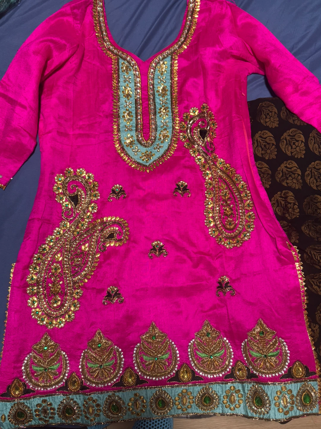 Women's Pink & Teal Embroidered Salwar Kameez - photo 5