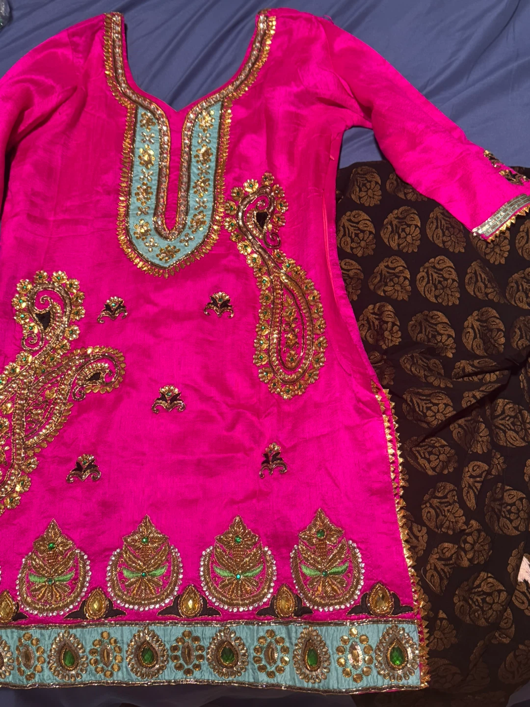 Women's Pink & Teal Embroidered Salwar Kameez - photo 3