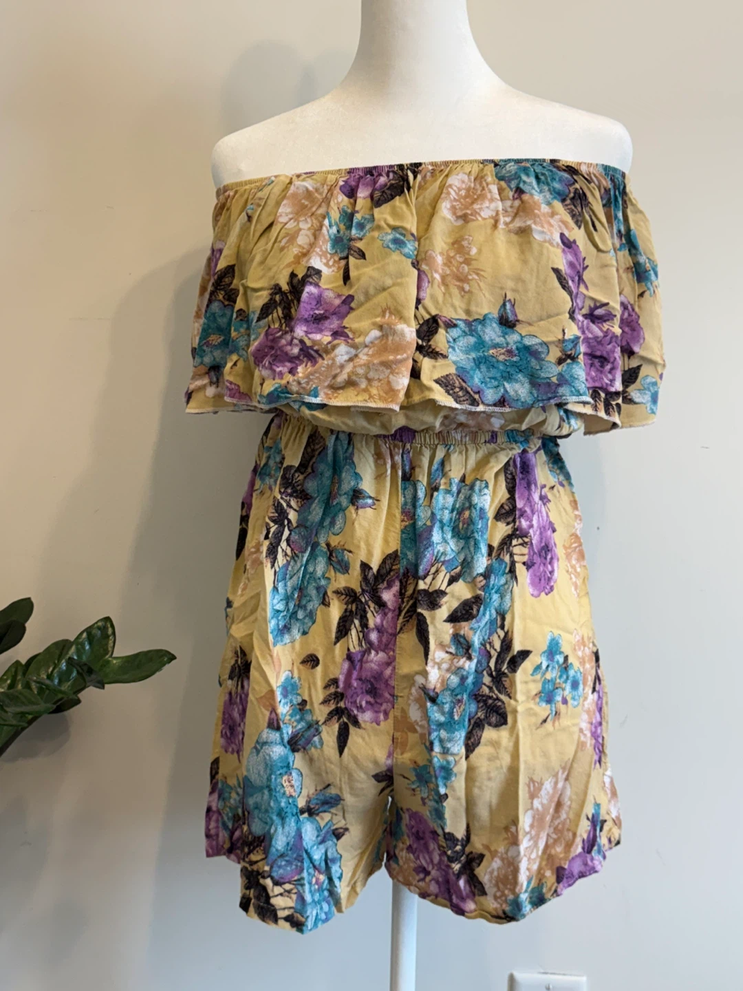 Yellow Floral Off-the-Shoulder Romper